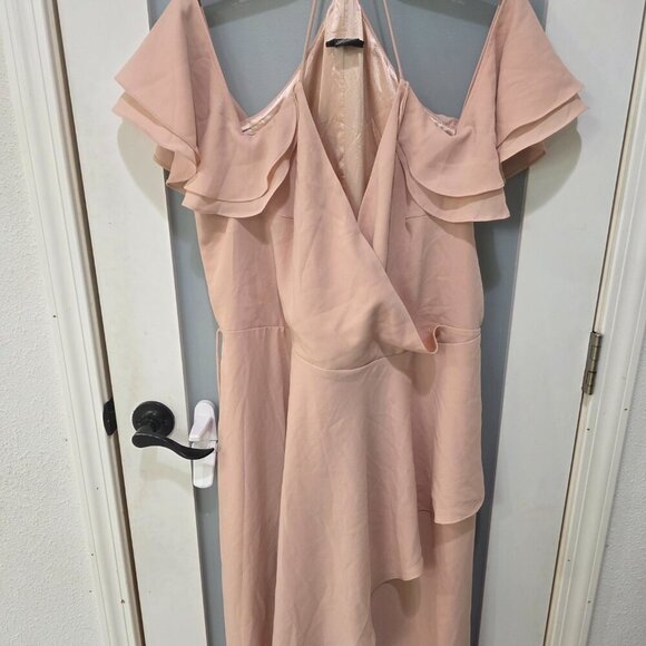 City Chic Pink Wrap Maxi Dress 18 | Cold Shoulder Strappy Formal Gown - Picture 2 of 16